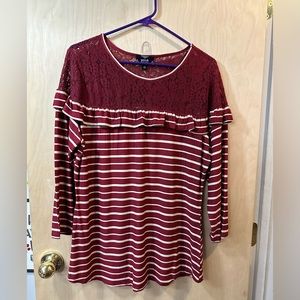 NEW perch by BLU-PEPPER lacy top/striped bottom dressy shirt, size 1XL, magenta